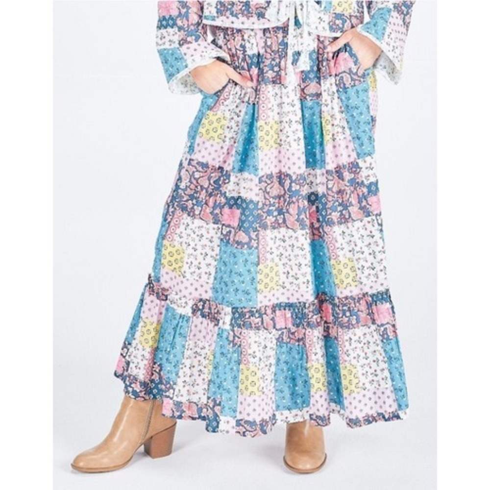 Simply Southern Ophelia Maxi Skirt Women Small Multicolor Patchwork Floral
